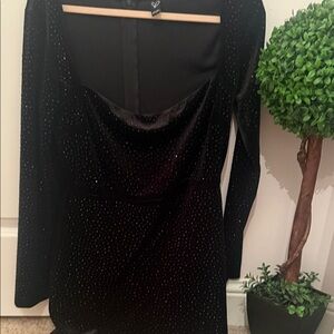Windsor Black velvet Sparkly rhinestone Long Sleeve Dress